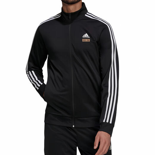 阿迪达斯 （adidas）定制服装 刺绣熊熊头A条纹运动立领飞行员夹克外套 男女同款 黑色 黑色 2XL XXL