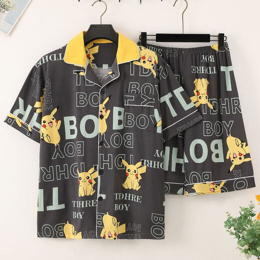 Mu fengqing sommer sommer kurzärmelige dünne nachgeahnung baumwolle pyjamas Herren heimische Kleidung Anzug Summer Cartoon Print Koreanische Version hübscher junger Mann 3271 Kurzärärmungsanzug M (70-100jin [Jin entspricht 0,5 kg])