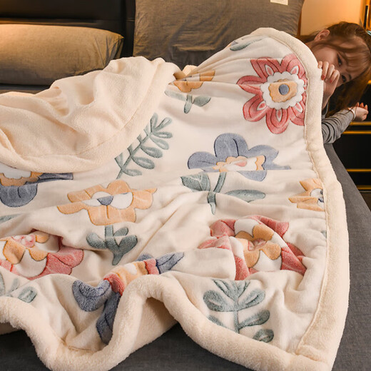 Lin Mengni Coral Velvet Blanket Student Dormitory Special Winter Thickened Cover Blanket Children's Baby Quilt Office Nap Blanket Flowers Double Layer Thickened Fine Velvet 100x150cm Children's Blanket