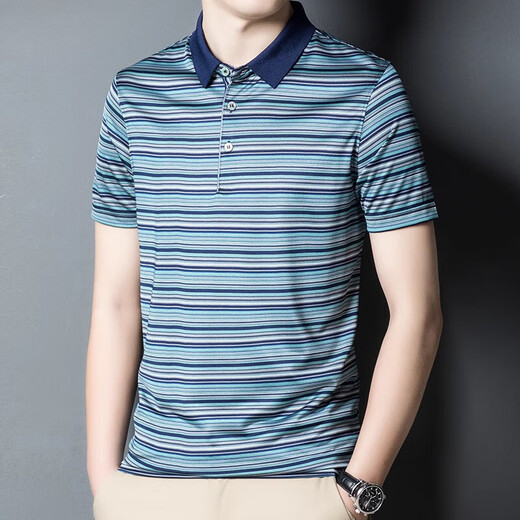 
Romon ice silk Polo shirt short-sleeved thin horizontal stripes cool business casual top Father's Day A829 red M 165 [Recommended 100-120Jin [Jin equals 0.5 kg]]