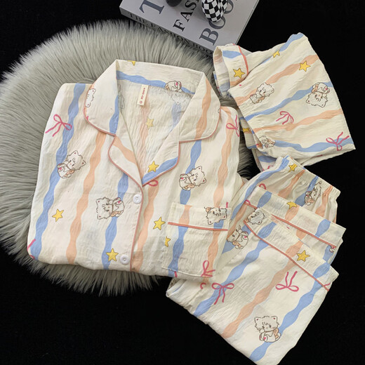 Jingpufei Pajama de cachorros de dibujos animados para mujeres en verano Cabina de seda del algodón delgada Ropa de tres piezas Set Yunduo Cotton-9906# Star Puppy Set de tres piezas L [sugerido 100-120Jin [Jin iguala 0.5 kg]]]