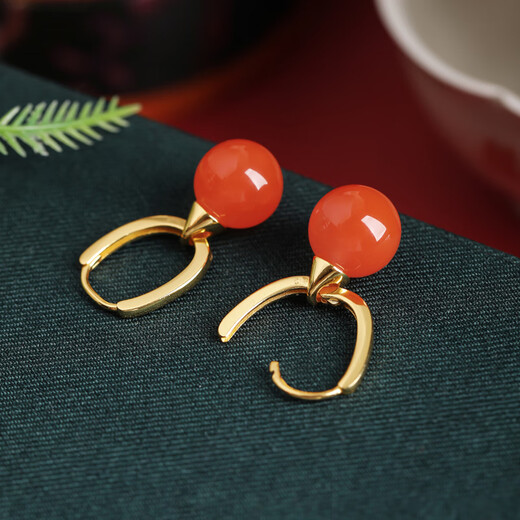 Little Silversmith Nanhong Agate Fuman Earrings S925 Silver Earrings for Women Red Chinese Retro Earrings Jewelry Birthday Gifts
