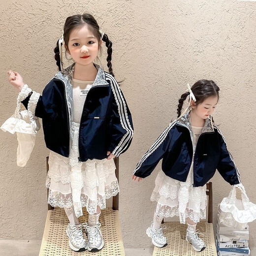 G.duck Girls Spring Jacket 2025 New Style Children's Jacket Spring and Autumn Korean Style Loose Girl Stand-up Collar Sun Protection Jacket Picture Color 110