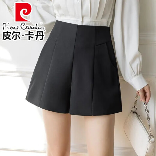 Pierre Cardin Shorts White Suit para mujeres 2025 NUEVO AUTISO DE SUMERA Estilo de verano Slimming A-Line Chiffon Pantalones de patas ancho 854 Negro [Competente de viaje] S S S sugirió 85-95Jin [Jin equivale a 0.5 kg]