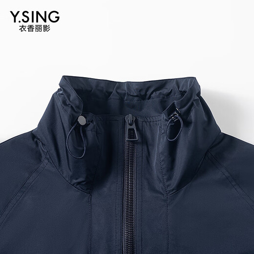
Yi Xiangliying stand collar windproof drawstring short jacket for women 2025 autumn clothing new fashion design touch work top Navy blue S