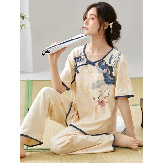 Calculate / Keen (Calculat / Keen) CK Pyjama à manches courtes pour femmes Set Summer Minage Tableau d'été Nouvelle Imitation de style chinois Vêtements de coton LZY9905 M (suggéré 75-95jin [Jin est égal à 0,5 kg]))