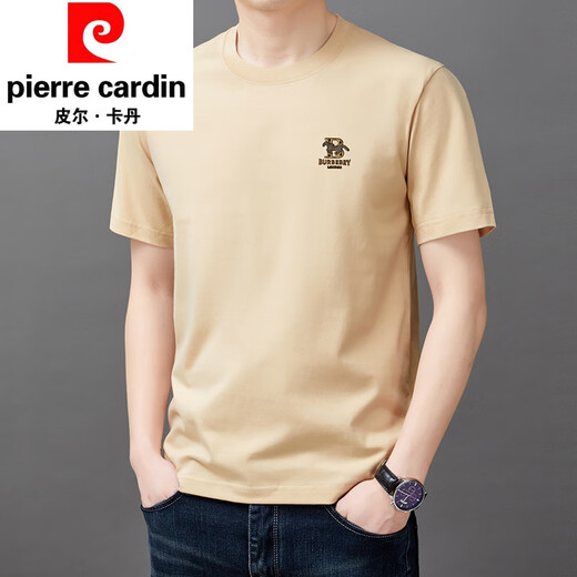 Pier Cardin Camiseta de algodón de lujo de algodón de lujo de alta gama para hombres Camiseta de color sólido de verano de verano en verano.