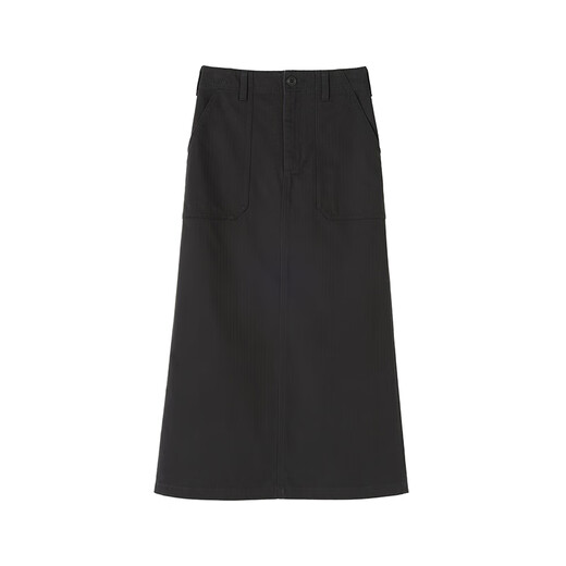 MUJI Women's Washed Herringbone Straight Skirt Long Skirt Women's Pure Cotton 25 Years Autumn Skirt Women's Black M (160/66A)