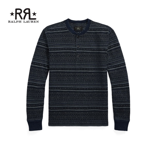 RRL Men's Fall 25 Indigo Cotton Jacquard Henry Shirt RL95091 400-Multicolor L