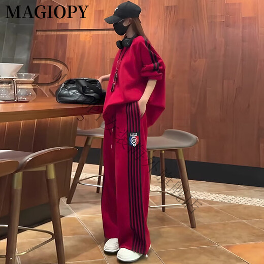 MAGIOPY国际奢侈高档品牌美式潮牌休闲运动套装女2025春季洋气炸街红色上 红色两件套 S(100斤以内)