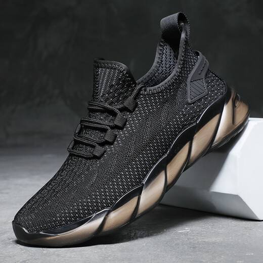 
ROOBEN luxury high-end brand sports shoes men's 2025 summer new breathable soft sole mesh running shoes casual travel shoes 9888 black (spot quick delivery) 38