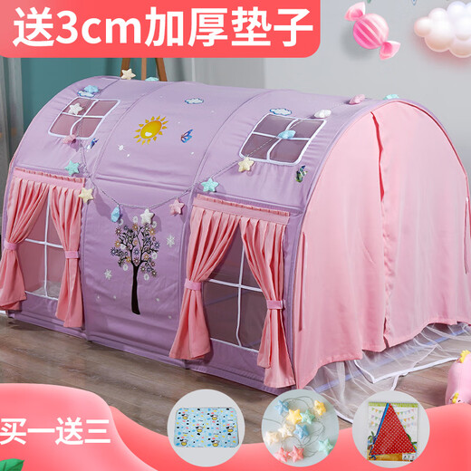 Chaosihui 1,7 mètres de long pour enfants de tente pour enfants garçons et filles House de jeu d'intérieur pour monter et descendre du lit Princess Castle Toy Cartoon Anti-Fall C-style rose violet bonheur arbre plus sac de rangement