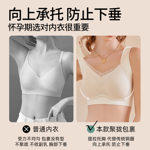 Yalu enceinte des sous-vêtements pour femmes enceintes spéciales pour la prévention de la grossesse s'affaisser pendant la grossesse Stades précoces sans s'affaisser dans les premiers stades de l'estomac mince des seins rassemblant le soutien-gorge du soutien-gorge blanc [tasse fixe peut être lavée à la machine] M
