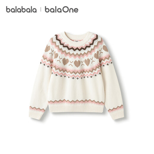 Balabala children's clothing children's sweaters for boys and girls 2025 winter round neck Fair Isle sweater parent-child knitted sweater 208425103002