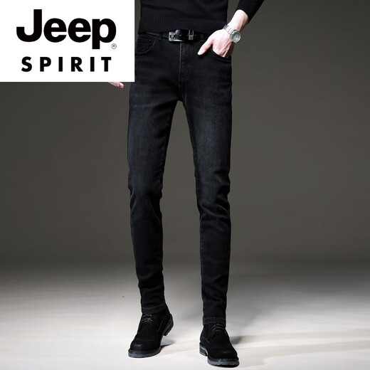 
JEEP SPIRIT summer trend European black high-end jeans men Korean style small feet pants trendy brand stretch men casual trousers 1048 black regular 28