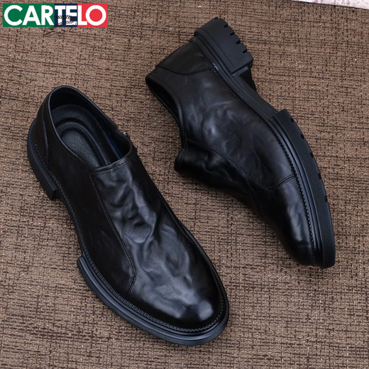 Les chaussures en cuir décontractées de la vache de vache de cartelo pour hommes pour hommes véritables semelles doux et la semelle douce porte formelle chaussures masculines de chaussures à tendance britannique à la tendance noire 40