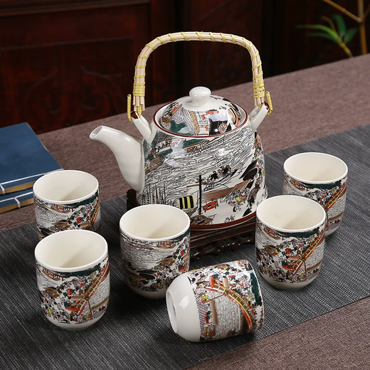 Buy a pot and get a filter. Chinese-style large handle kettle, retro teapot, tea cup, high temperature resistance, complete tea set, teapot, more than enough every year, six cups in one pot, filter net included.