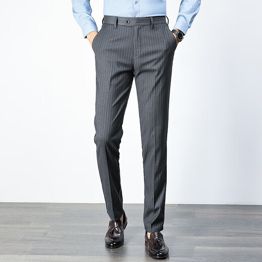 Sept loups pantalon de costume à rayures verticales épaissis en droit pour hommes pantalons pour hommes et pantalon masculin haut de gamme 9902 Black 29 Black 29