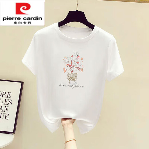 Pierre Cardin Pure I Coton T-shirt violet clair pour les femmes à manches courtes et à manchette à manches inférieures à mi-manche 2025 Nouvelle tendance top 6172 Light Purple à manches courtes M (recommandée 80-105 Jin [Jin équivaut à 0,5 kg]))