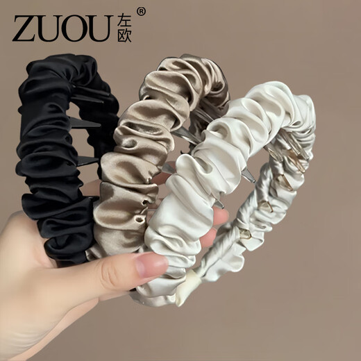 Zuoou wide-brimmed headband with high skull and face-showing small hairpin wrinkled toothed fluffy wide headband black high-end hair bundle for women black wide-brimmed