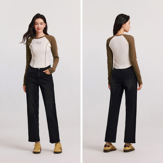 Semir sen soft denim | jeans women's fleece trousers girls winter semi-elastic waist straight pants 103724124002