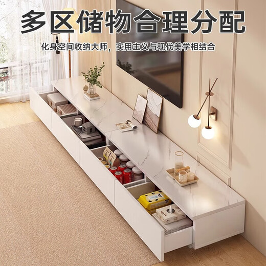 电视柜落地2024客厅家用小户型靠墙储物柜一体新款茶几电视柜组合 【推荐款1.8米】灰色+白大理石纹 送货上门【自行安装/工具/教程】