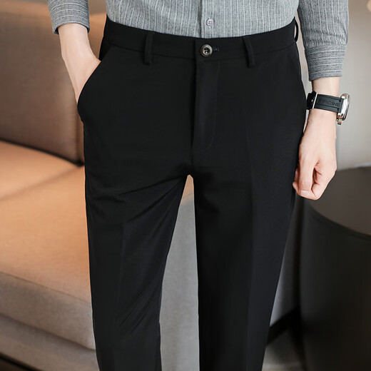 Summer trend Korean slim trousers for men with black small feet slim trousers business casual pants K682 black 9-point pants 30 Weight 110Jin [Jin equals 0.5 kg]-120Jin [Jin equals 0.5 kg]