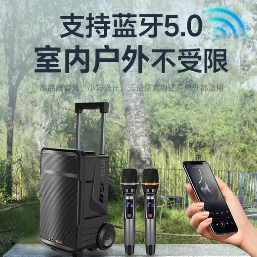SANSUI A08 outdoor karaoke dedicated audio high-power heavy bass square dance smart speaker multimedia conference with microphone 8-inch electric acoustic guitar folk instrument speaker