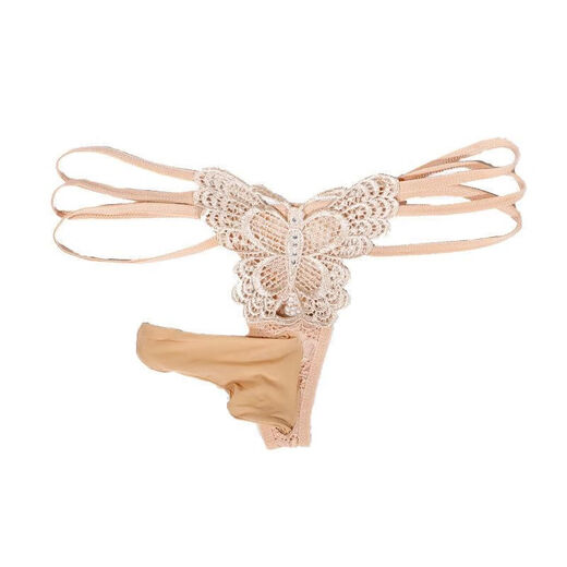 Japanese sexy thong men's jj cover butterfly pattern sexy one piece lace temptation panties low waist large size black cover closed