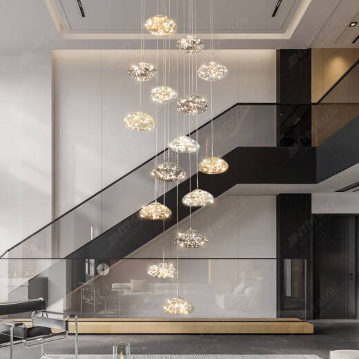 2024 new spiral staircase hollow long chandelier empty villa duplex building small loft apartment high living room light long plate 12040CM-mixed 27 head high 3 meters