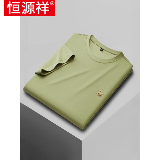 恒源祥2025夏季新款男士T恤圆领休闲宽松绣花纯色打底刺绣体恤上衣 PSL6167-灰色 L