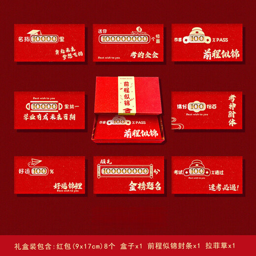 梓嘉福升学红包中高考成人礼镂空逢考必过金榜题名红包升学宴 2694镂空盒装+金榜题名贴条(8个/盒) 硬纸镂空红包-百元平放