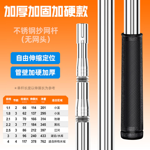 BENNUO fishing net pole set, complete set of fishing nets, fishing pockets, stainless steel telescopic pole, fishing folding net head, thickened, reinforced and hardened net pole (without net head) 3M