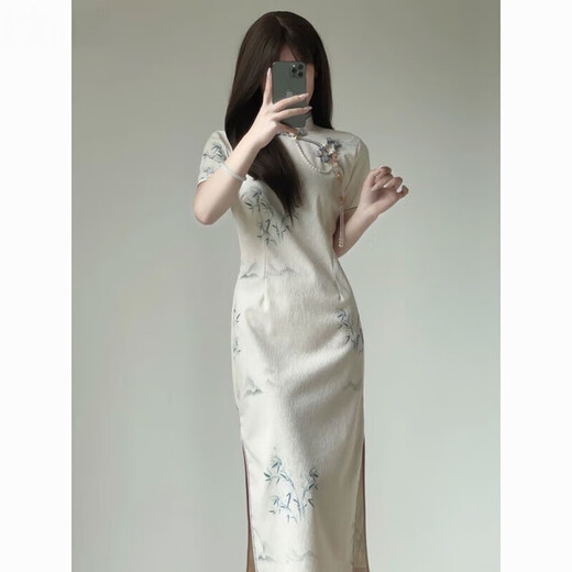 AEMAPE new Chinese gentle retro Republic style cheongsam 2025 summer new young girl improved dress long 718 lily of the valley M suggests 80-95 Jin [Jin equals 0.5 kg]