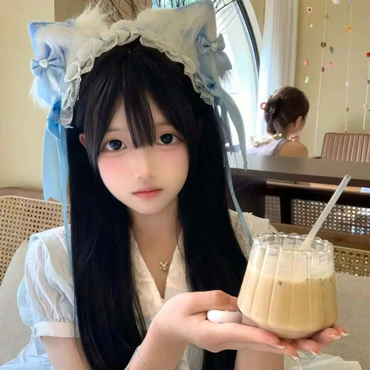 XPEL cat ear hairband female Lolita headdress sweet girl hairpin cos comic exhibition Lolita hairband maid hair accessories animal ears blue hairband + cat ear hairpin
