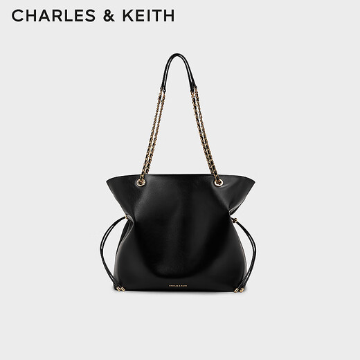 CHARLES/KEITH large capacity soft drawstring chain lucky bag bag tote bag women's bag women's Chinese Valentine's gift CK2-20782654 Black L