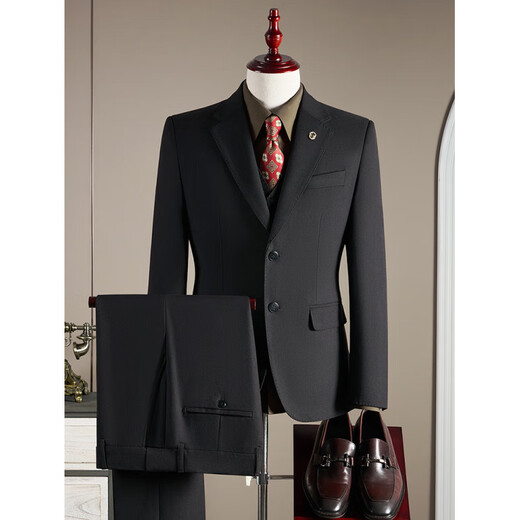 Angel Bird Men's Wool Suit Suit Men's Autumn and Winter High-end Business Formal Wear Plus Size Groom Wedding Suit Three-piece Black Single-piece Suit M (95-110 Jin Jin equals 0.5 kg)