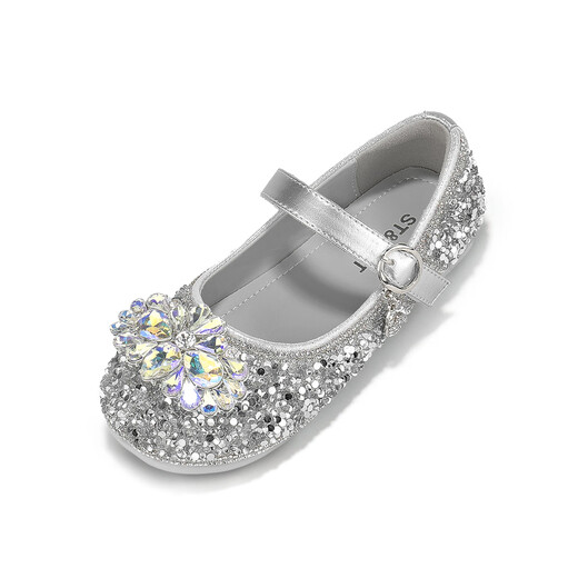 Saturday Children's Shoes Children's Crystal Shoes Spring New Girls Soft Sole Princess Shoes Rhinestone Shoes Crystal Silver 31
