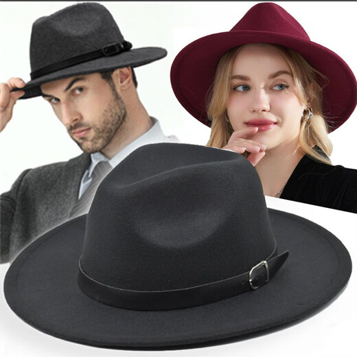 MANQIMEIYA retro British style woolen felt hat unisex old Shanghai gentleman flat brim jazz hat retro versatile top hat for women British style gentleman top hat - black one-size-fits-all adjustable rope