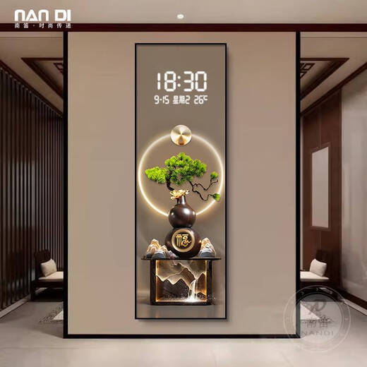 Yonghuan porch decoration painting gourd for money tree electronic screen clock mural slender strip living room aisle hanging painting BY3527 vertical 50*150cm gold frame brushed aluminum