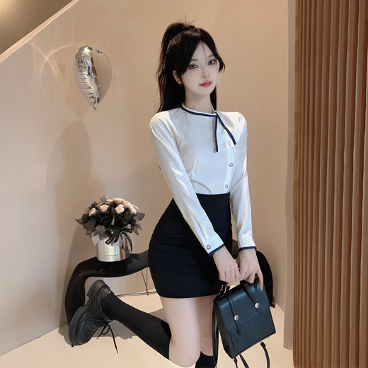 璇醇技师工作服足浴衬衣性感高端酒店前台白衬衫工装珠宝店美容院制服 6172#白色短袖衬衣 S
