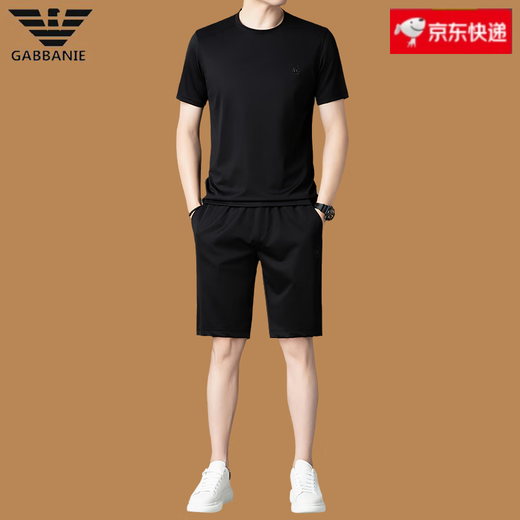 FALAMONE阿玛尼夏季短袖休闲运动短裤套装男2025新款桑蚕丝t恤 白色13601-1 M 165码(合适90-120斤)