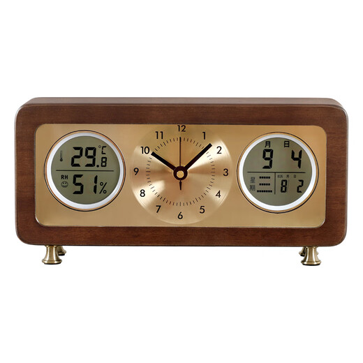 Compas solid wood desktop clock living room temperature and humidity silent perpetual calendar clock 508 (28.5*14cm)