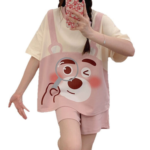 Opeodly pajamas for women for summer 2025 new loose women short-sleeved spring and autumn casual home clothes summer 684 strap bear XL [Suggested 112-125Jin [Jin equals 0.5 kg]]