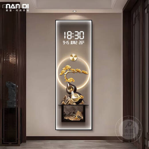 Yonghuan porch decoration painting gourd for money tree electronic screen clock mural slender strip living room aisle hanging painting BY3527 vertical 50*150cm gold frame brushed aluminum