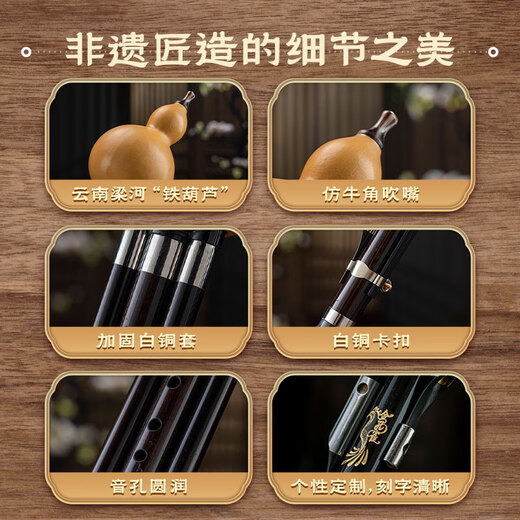 金孔雀乌木葫芦丝c调小学生专用初学者成年人降b调专业演奏级旗舰店乐器 【光面葫芦乌木音管】C调+赠品