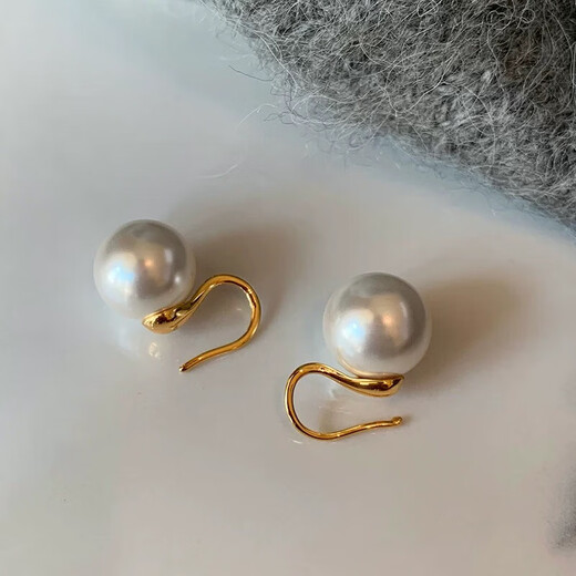999 sterling silver high-heeled shoes pearl earrings for women, light luxury and high-end pierced earrings, Shijia crystal versatile earrings, 12MM Australian white pearls, silver ear hooks, a pair