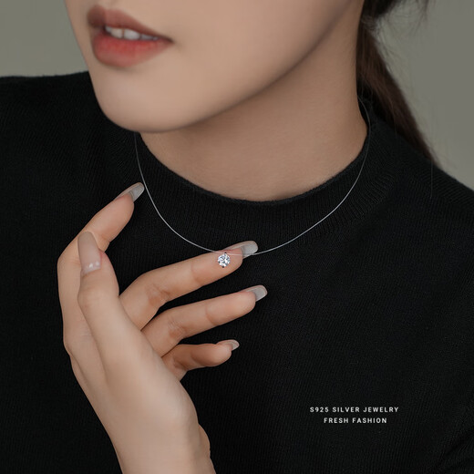 Shixi S925 sterling silver Mermaid's Tears imitation moissanite necklace for women exquisite zircon imitation diamond niche versatile clavicle chain S925 sterling silver Mermaid's Tears moissanite necklace 8MM zircon - 45cm chain length