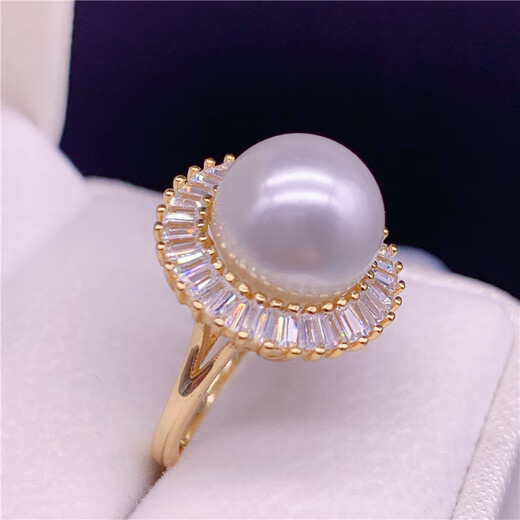 Pang Donglai purchased the same style of South Sea gold beads ring, seawater pearls, 925 sterling silver, gold-covered pearls, round, flawless and strong, purple pearl silver holder, 12-13mm