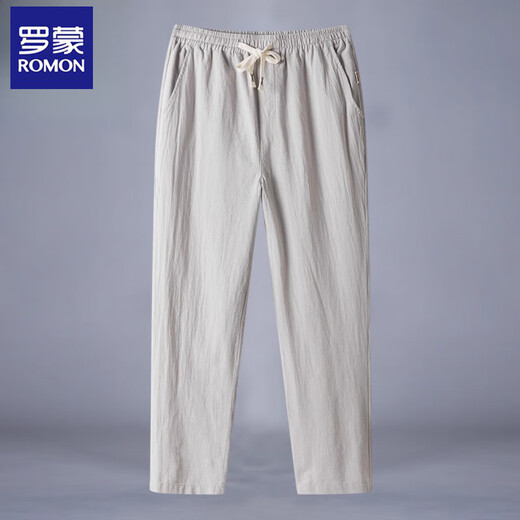 ROMON cotton linen pants men's summer thin cropped pants men's new Chinese loose large size straight line trousers H8223 black XL 130-145Jin [Jin equals 0.5 kg]